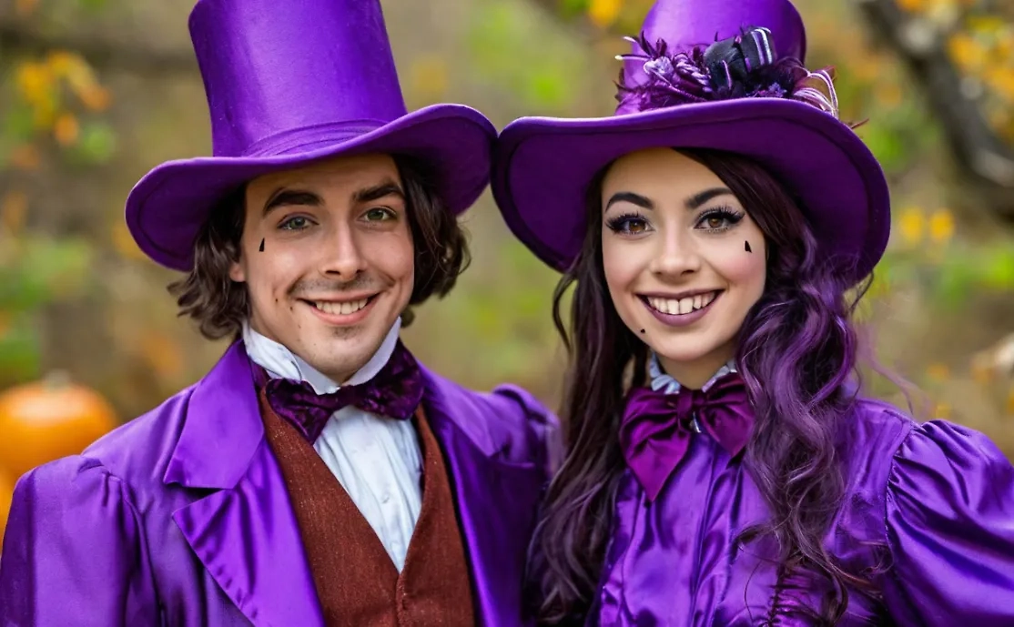Парные образы на Хэллоуин: Вонка и Вайолет. Фото © «Шедеврум»