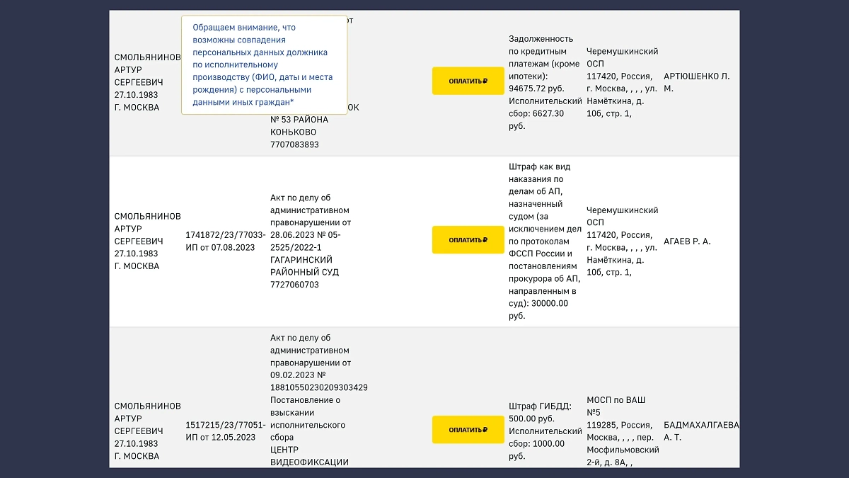 Смольянинов* собрал около сотни штрафов ГИБДД. Фото © fssp.gov.ru