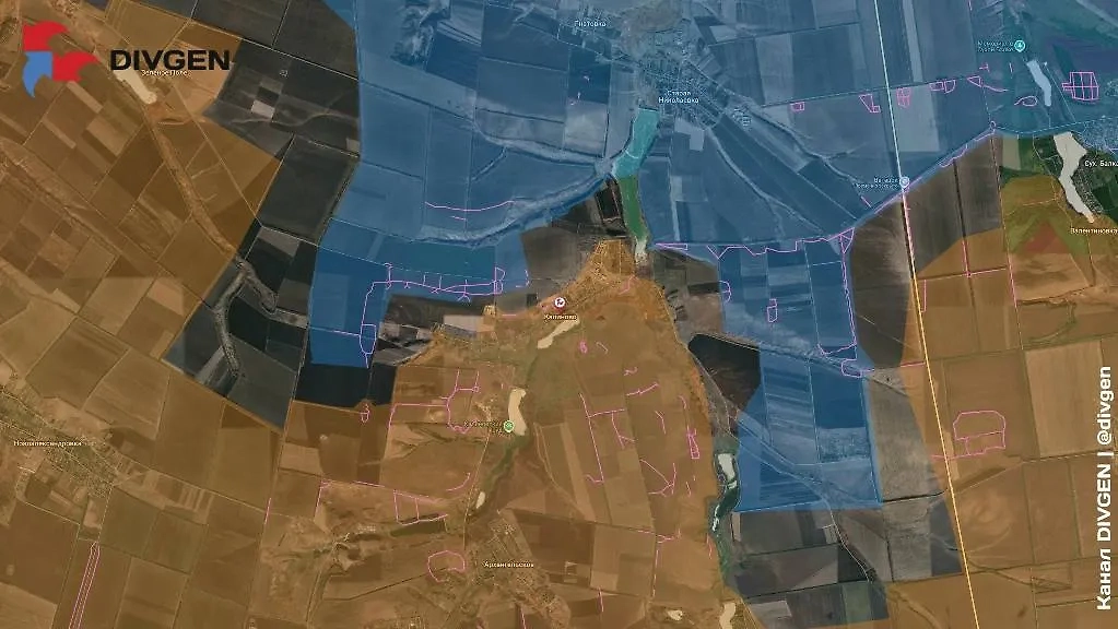 Карта СВО на 17 апреля 2025 года. Российские военные освободили населённый пункт Калиново в ДНР. Фото © Telegram / DIVGEN 🚩 Карта СВО