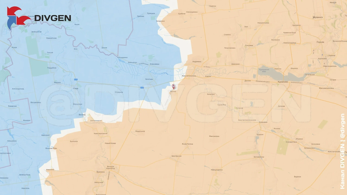 Карта СВО в Донецкой Народной Республике 2 апреля 2025 года. Освобождён населённый пункт Разлив. Фото © Telegram / DIVGEN 🚩 Карта СВО