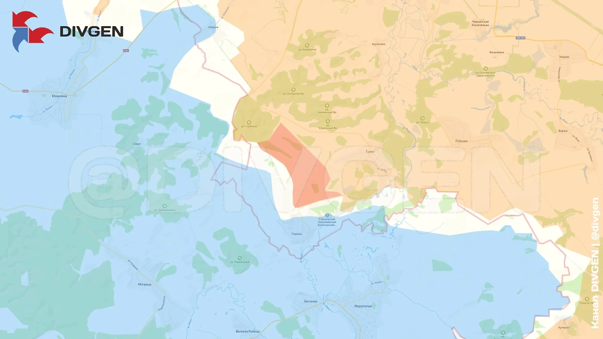 Карта СВО на 12 апреля 2025 года. ВС России усиленно двигаются к Горналю. Фото © Telegram / DIVGEN. Карта СВО