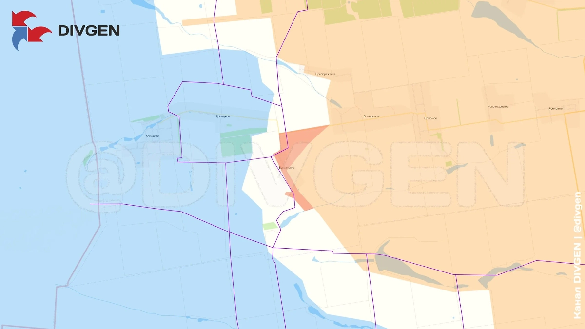 Карта СВО на 25 апреля 2025 года. ВС РФ освободили населённый пункт Богдановка северо-западнее Курахово в ДНР. Фото © Telegram / DIVGEN 🚩 Карта СВО