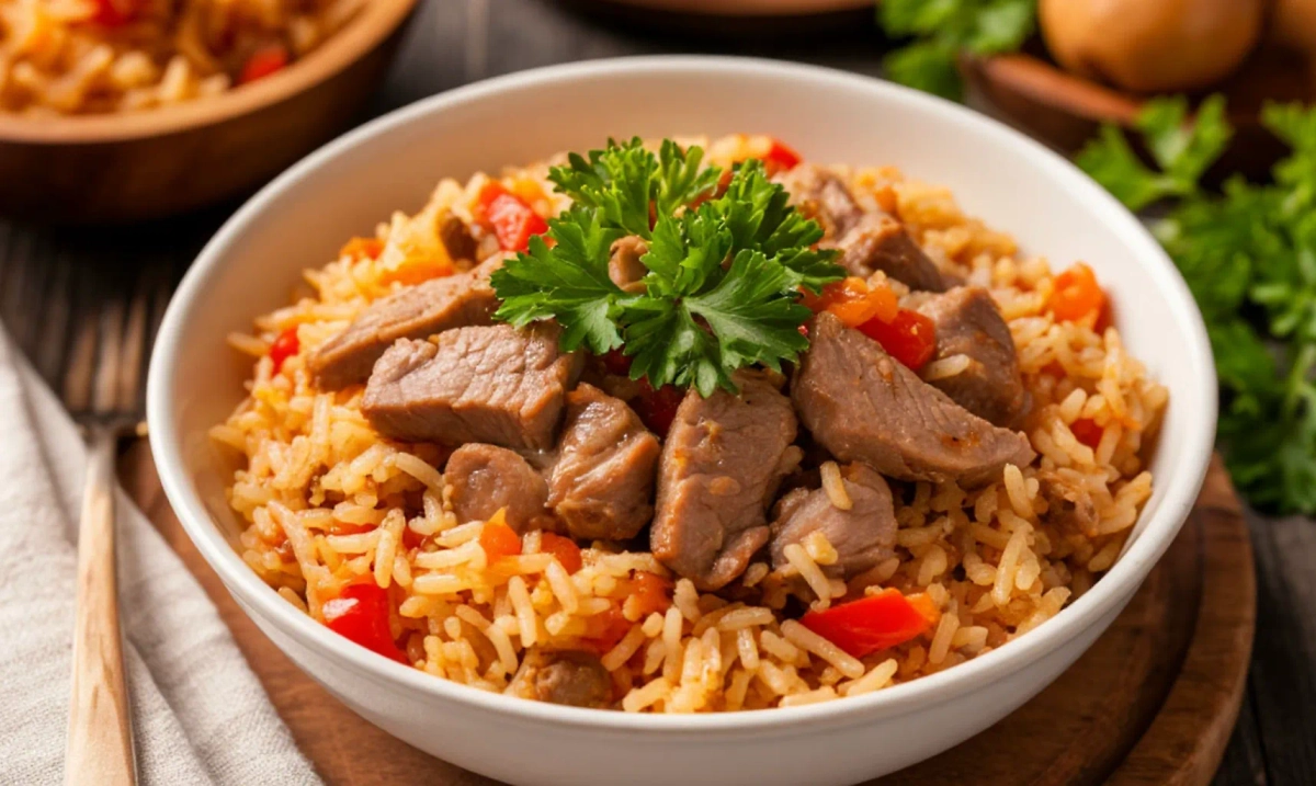 Из свинины получается сочный плов. Фото © «Шедеврум»