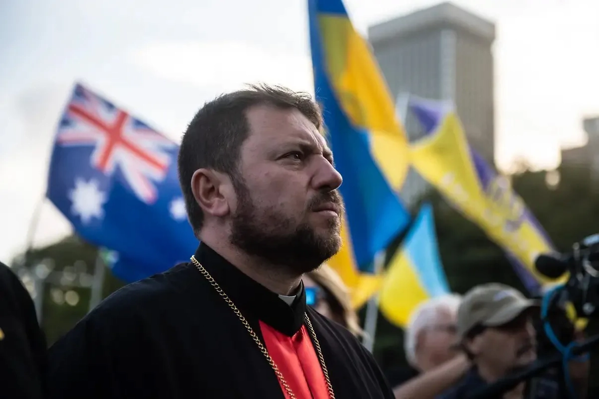 Микола Бычок на одном из митингов в Австралии. Фото © Facebook (Соцсеть запрещена в РФ; принадлежит корпорации Meta, которая признана в РФ экстремистской) / Микола Бычок