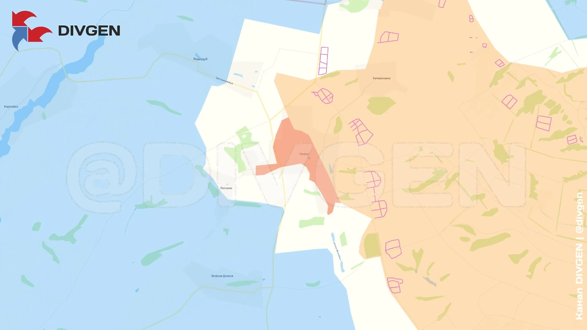 Карта СВО на 1 мая 2025 года. ВС РФ освободили населённый пункт Новое в ДНР. Фото © Telegram / DIVGEN 🚩 Карта СВО