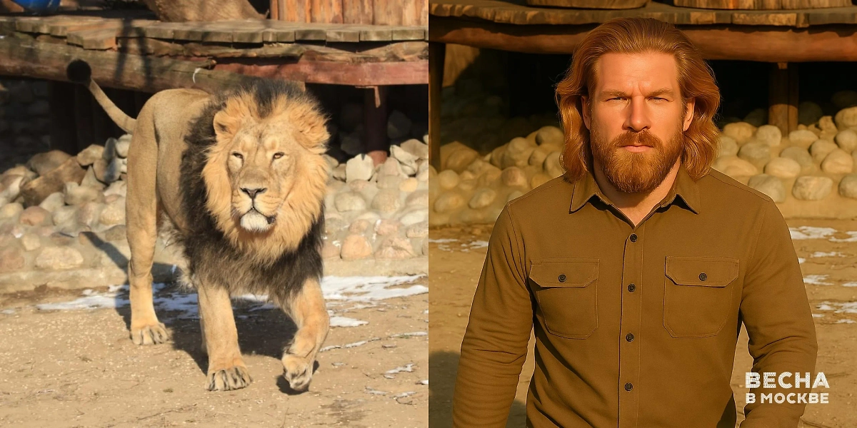 Нейросеть превратила московских зверей в людей с идентичными чертами. Фото © T.me / Весна в Москве