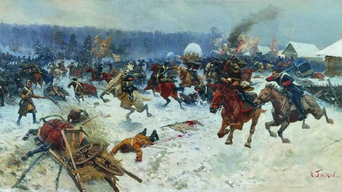 Северная война длилась долго, но по её итогам Россия стала империей. «Атака шведов ярославскими драгунами у деревни Эрестфер 29 декабря 1701 года» © Wikipedia / Митрофан Греков