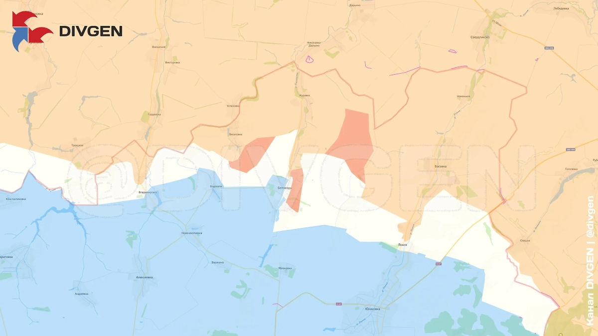 Карта СВО на 14 мая 2025 года. Суммарное продвижение ГрВ «Север» на Сумском направлении. Фото © Telegram / DIVGEN 🚩 Карта СВО