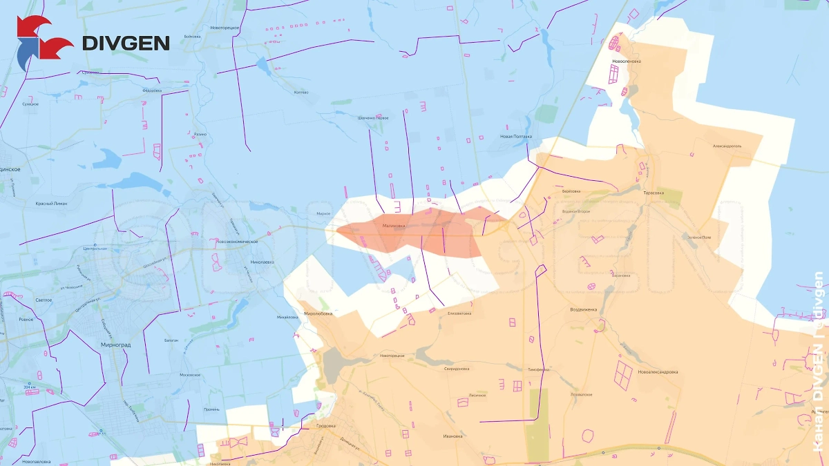 Карта СВО на 14 мая 2025 года. Бойцы 39-й бригады освободили Ульяновку (в 2022 году переименована украинскими властями в Малиновку). Фото © Telegram / DIVGEN 🚩 Карта СВО