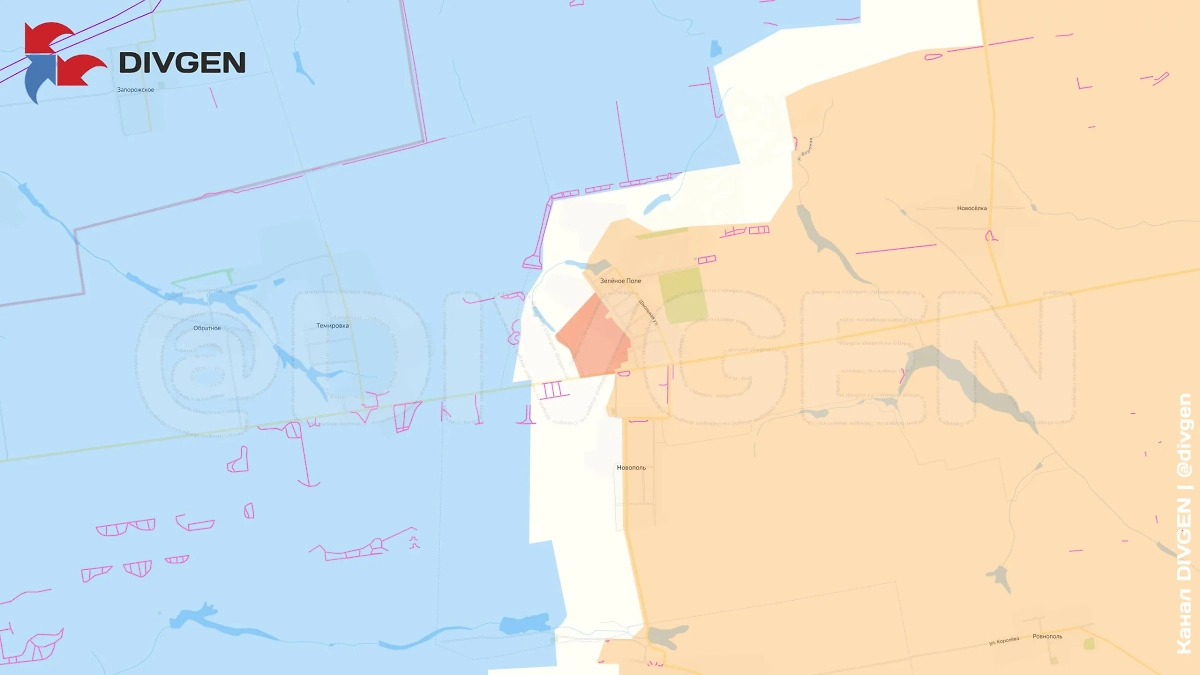 Карта СВО на 1 июня 2025 года. Южно-Донецкое направление. ВС РФ заняли новые позиции западнее Зелёного Поля. Фото © Telegram / DIVGEN 🚩 Карта СВО