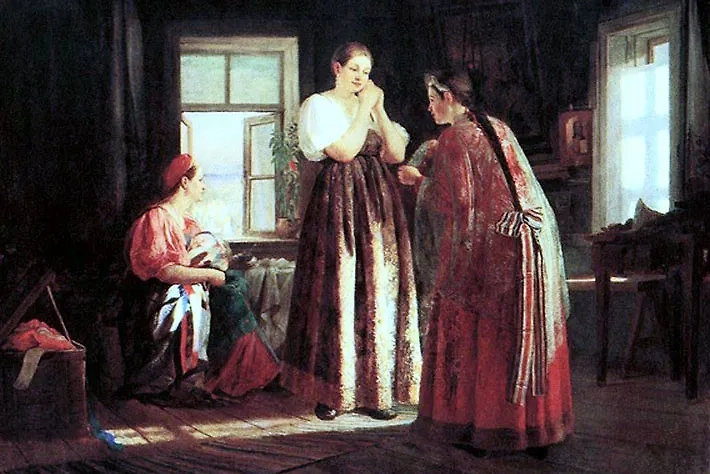 Девушки на Руси были хитрые, поэтому использовали особые лайфхаки, чтобы казаться больше. Фото © Wikipedia / Максимов Василий Максимович