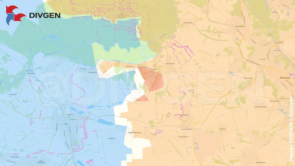 Карта СВО на 1 июля 2025 года. Бойцы 7-й мотострелковой бригады зачищают район Белой горы на Северском направлении. Фото © Telegram / DIVGEN 🚩 Карта СВО