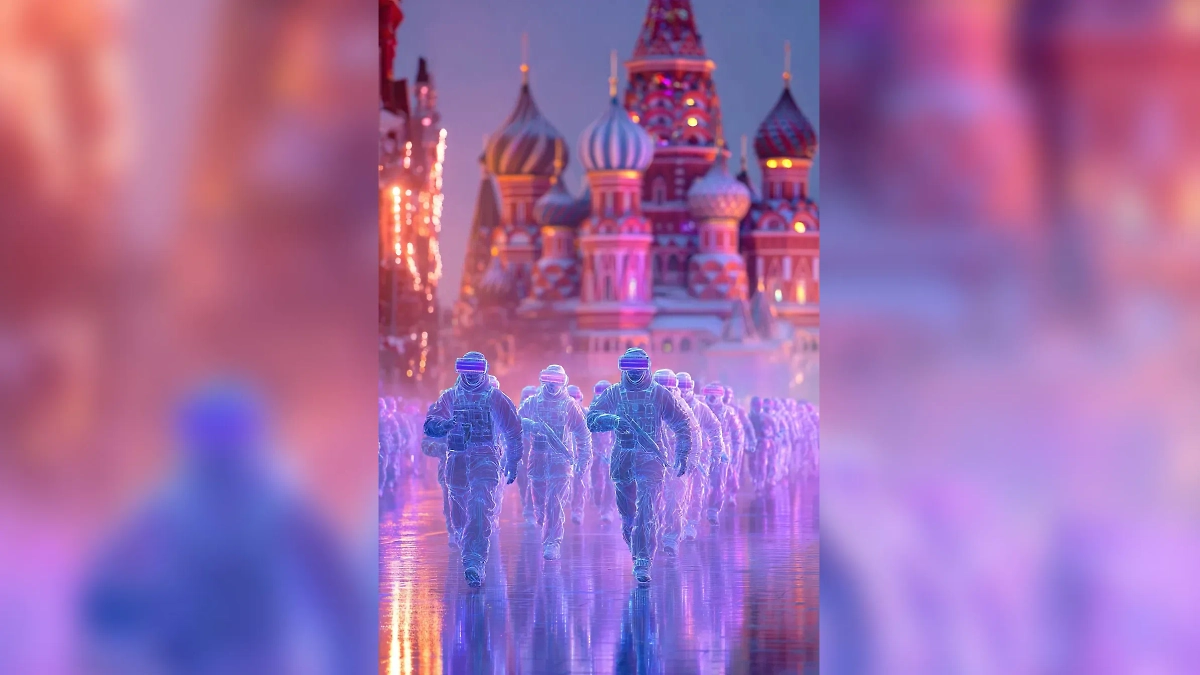 Парад Победы при участии армии цифровых аватаров. Фото © Midjourney