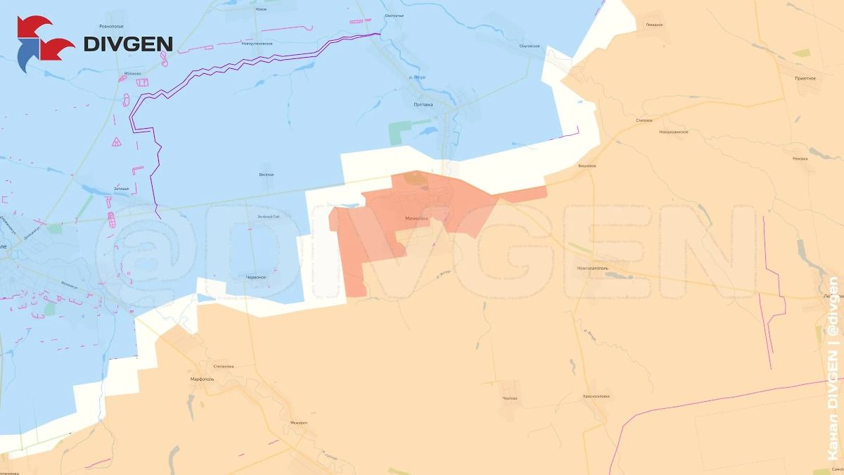 Карта СВО на 15 июля 2025 года. Воины 1466-го гвардейского мотострелкового полка 5-й армии освободили село Малиновка на Гуляйпольском направлении. Фото © Telegram / DIVGEN 🚩 Карта СВО