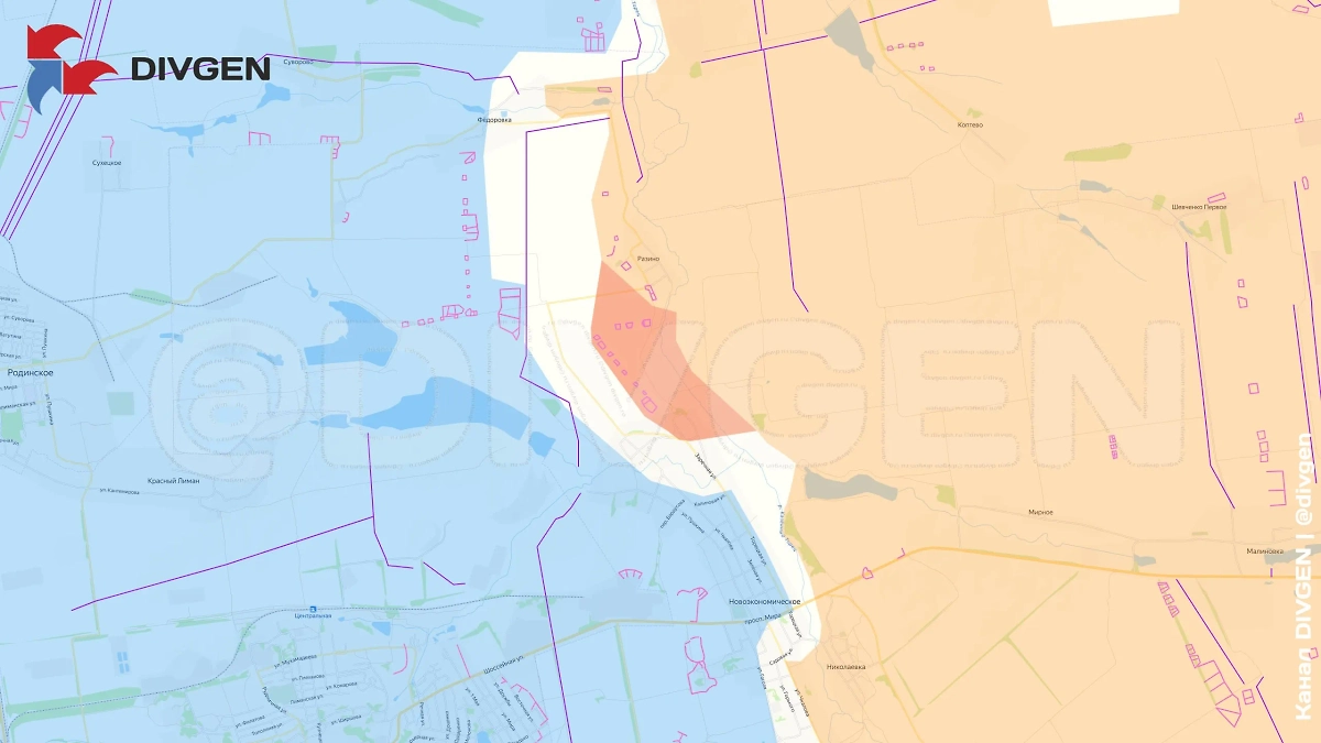 Карта СВО на 15 июля 2025 года. Красноармейское направление. Фото © Telegram / DIVGEN 🚩 Карта СВО