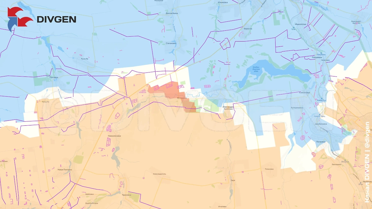 Карта СВО на 11 июля 2025 года. Константиновское направление. Российские войска продолжают продвижение в Яблоновке и севернее неё. Фото © Telegram / divgen