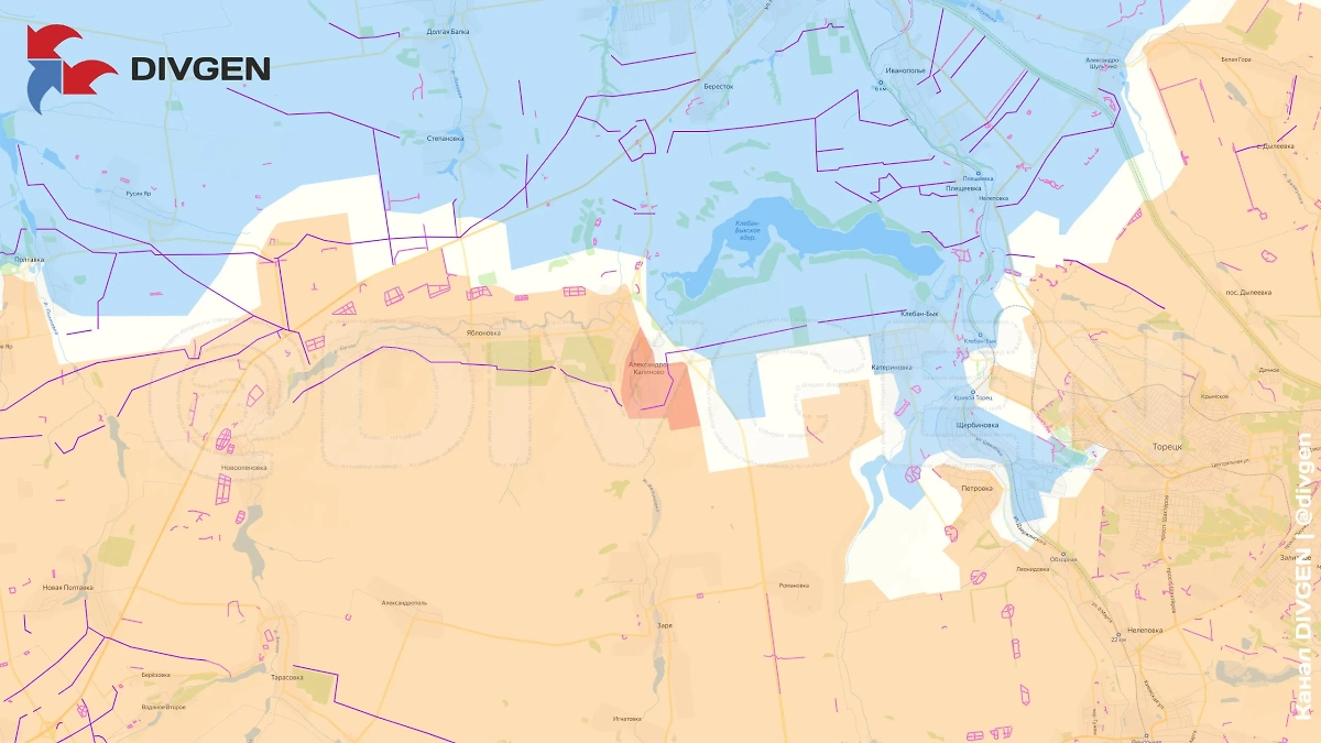 Карта СВО 26 июля 2025 года. Константиновское направление. Бойцы 33-го полка освободили Александро-Калиново. Фото © Telegram / DIVGEN 🚩 Карта СВО