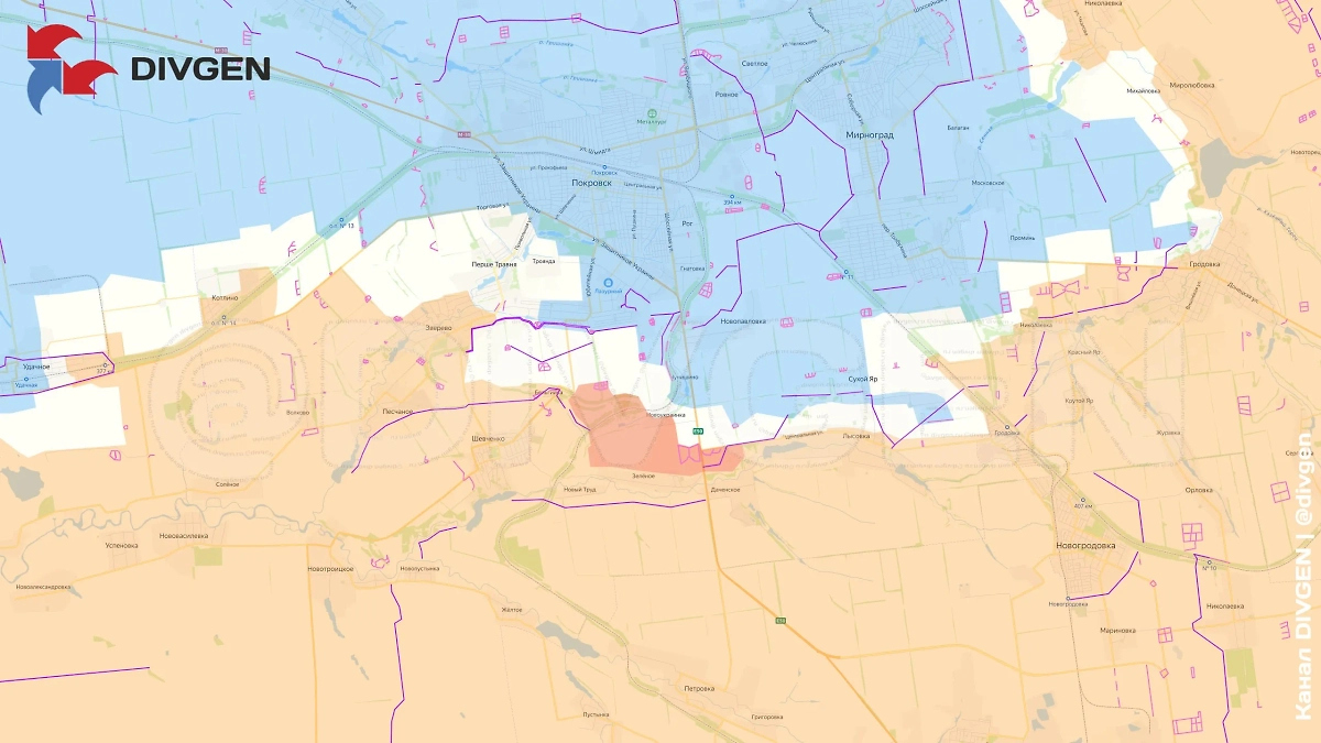 Карта СВО 30 июля 2025 года. Российская армия освободила Новоукраинку на Покровском направлении. Фото © Telegram / DIVGEN 🚩 Карта СВО