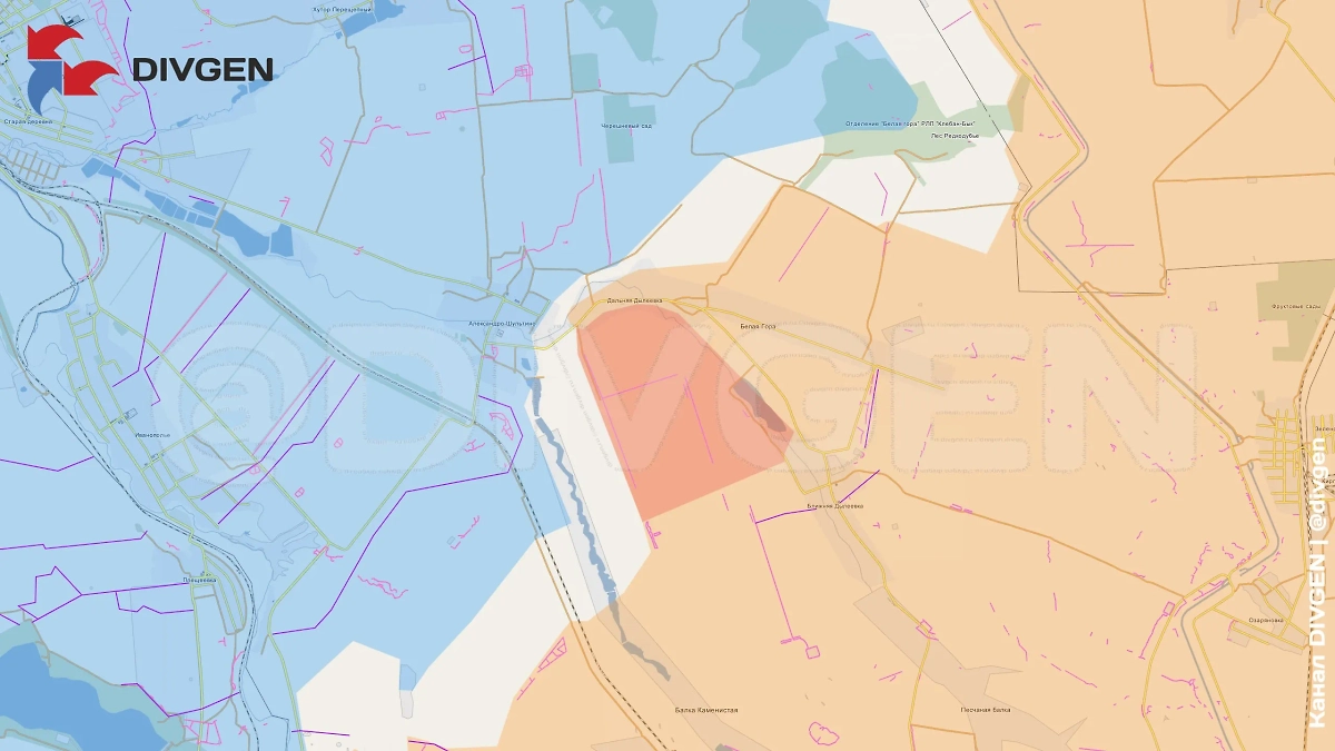 Карта СВО на 22 июля 2025 года. Армия России продвигается у освобождённой Белой Горы. Фото © Telegram / DIVGEN 🚩 Карта СВО