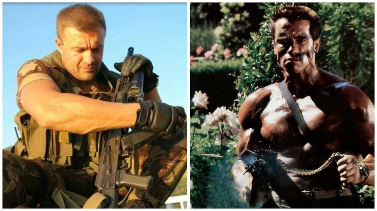 «День Д» (2008) и «Коммандо» (1985): российская копия голливудского боевика. Фото © Кадр из фильма «День Д», режиссёры Михаил Пореченков, Екатерина Побединская, сценаристы Олег Пресняков, Владимир Пресняков / Kinopoisk, © Кадр из фильма «Коммандо», режиссёр Марк Л. Лестер, сценаристы Джеф Лоуб, Мэттью Уайсмен, Стивен Е. де Соуза / Kinopoisk