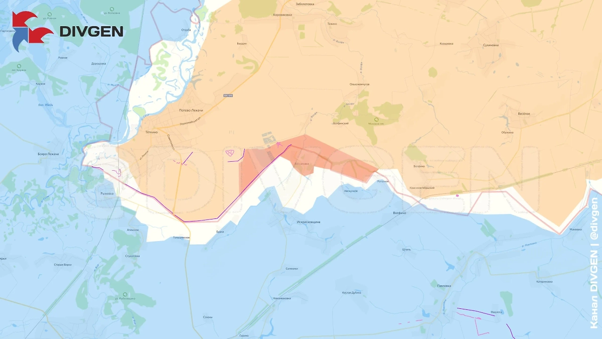 Карта СВО на 8 июля 2025 года. Подразделения ВДВ группировки войск «Север» освободили село Бессаловка Сумской области. Фото © Telegram / DIVGEN 🚩 Карта СВО