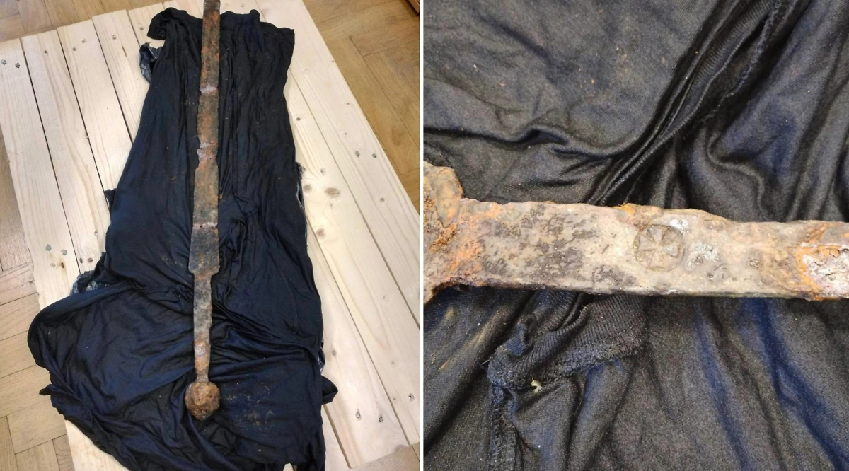 Меч с гравировкой креста времён Средневековья мужчина нашёл в реке Варшавы Висла. Обложка © Facebook (признан экстремистской организацией и запрещён на территории Российской Федерации) / Stoteczny Konserwator Zabytków