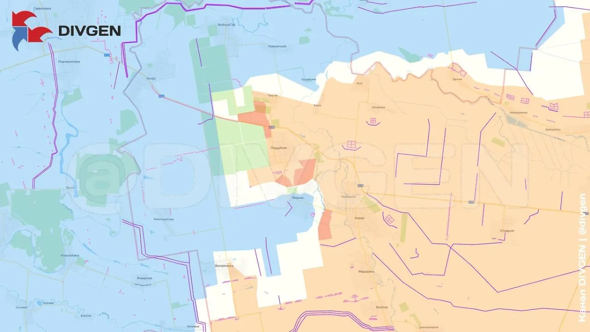 Карта СВО на 10 июля 2025 года. Расширена зона контроля в районе н.п. Толстой и Мирное. Фото © Telegram / divgen