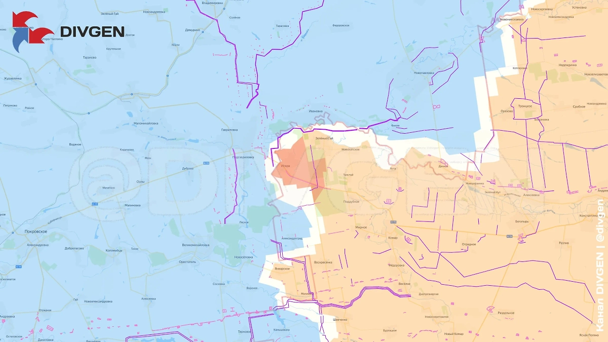 Карта СВО на 15 августа 2025 года. Армия России освободила Искру и Щербиновку. Фото © Telegram / DIVGEN 🚩 Карта СВО