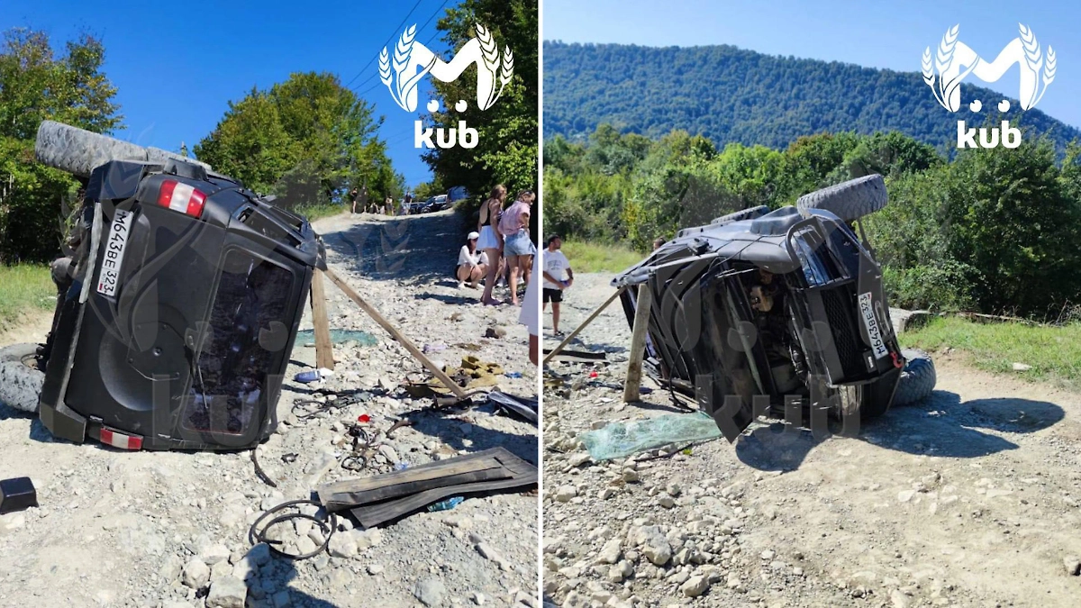 Джип в Сочи опрокинулся из-за водителя, который не справился с управлением. Фото © Telegram / Kub Mash