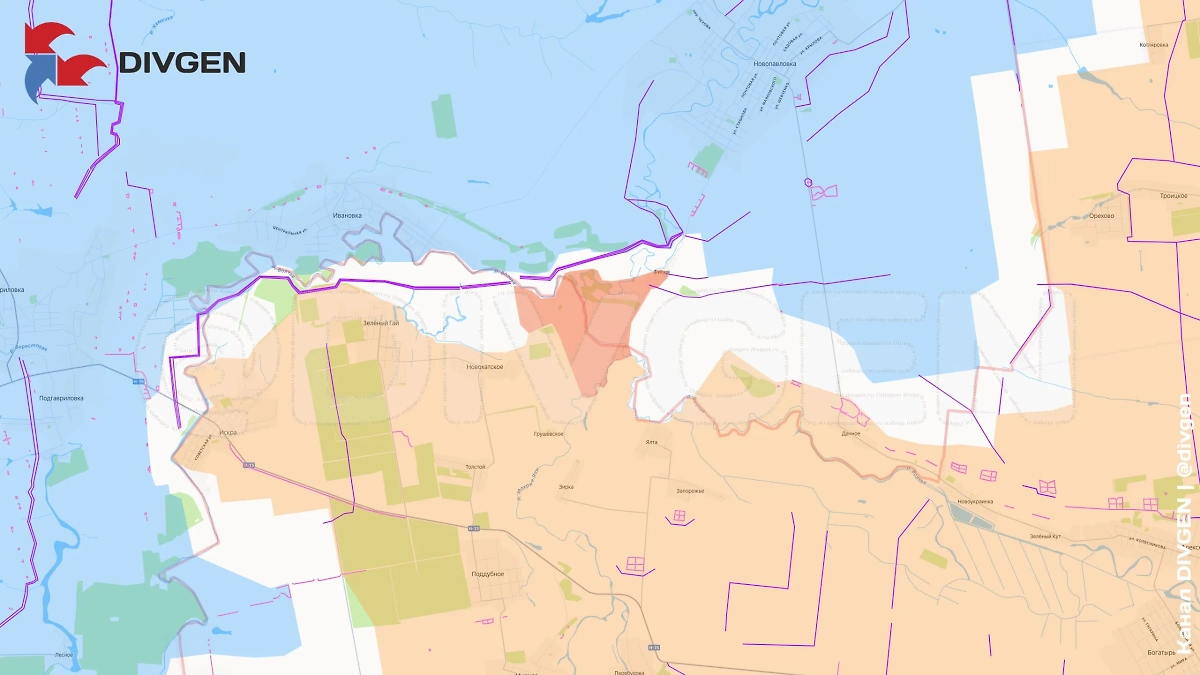 Карта СВО на 25 августа 2025 года. Подразделения группировки войск «Центр» проводят зачистку населённого пункта Филия Днепропетровской области. Фото © Telegram / DIVGEN 🚩Карты СВО