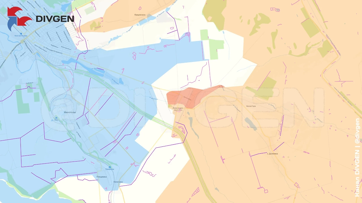 Карта СВО на 22 августа 2025 года. Минобороны сообщило об освобождении Александро-Шультино в ДНР. Фото © Telegram / DIVGEN 🚩 Карта СВО