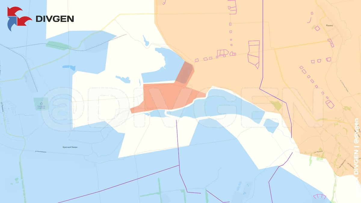 Карта СВО на 4 августа 2025 года. Армия России заходит в Красный Лиман. Фото © Telegram / DIVGEN 🚩Карта СВО