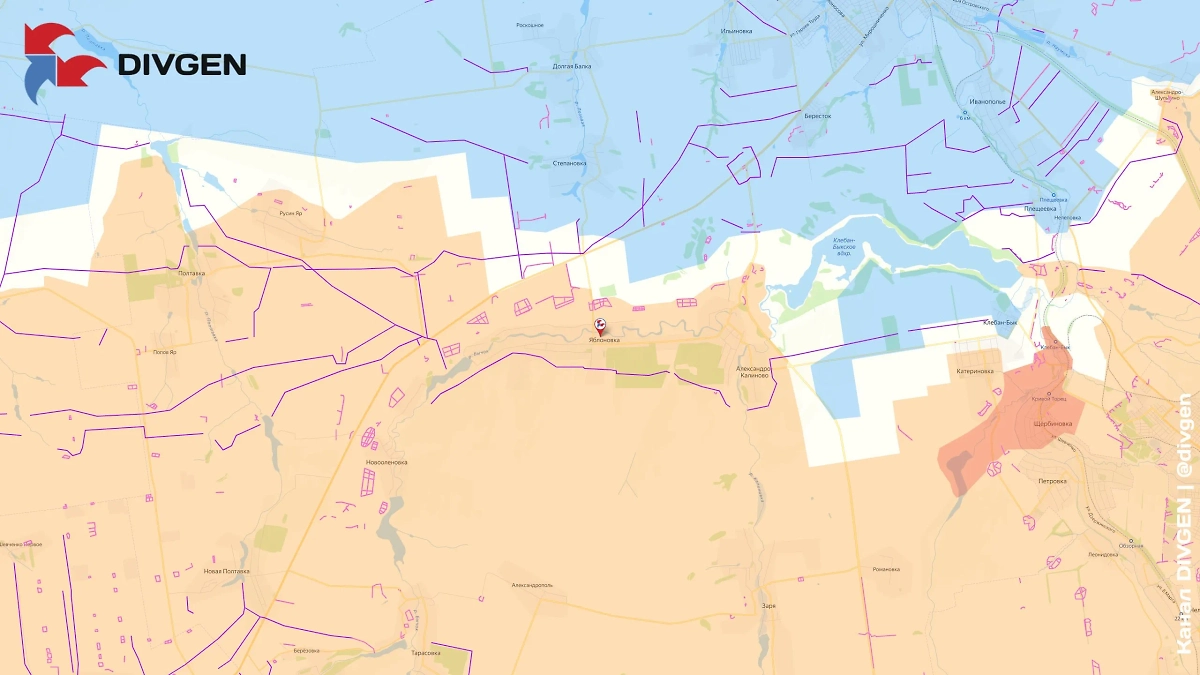 Карта СВО на 10 августа 2025 года. Подразделения группировки войск «Центр» освободили населённый пункт Яблоновка Донецкой Народной Республики. Фото © Telegram / DIVGEN 🚩 Карта СВО 