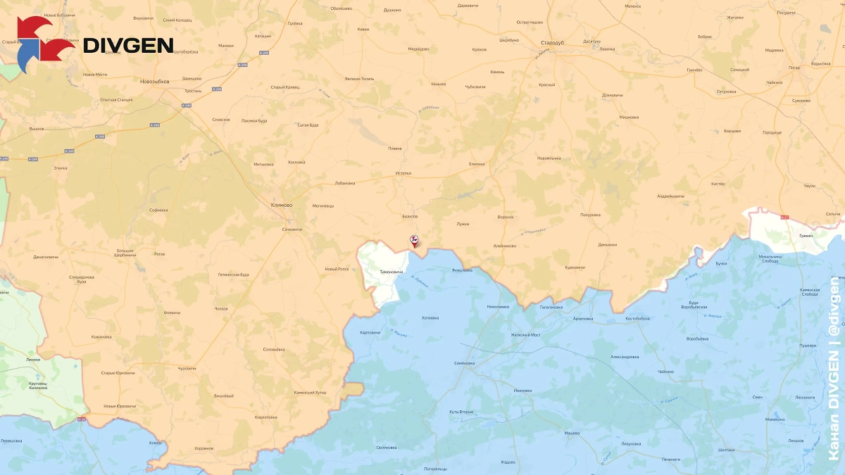 Карта СВО на 10 августа 2025 года. ДРГ ВСУ пыталась заскочить в приграничную деревню Манев в Брянской области. Пограничники вовремя засекли активность противника, группа была остановлена. Фото © Telegram / DIVGEN 🚩 Карта СВО