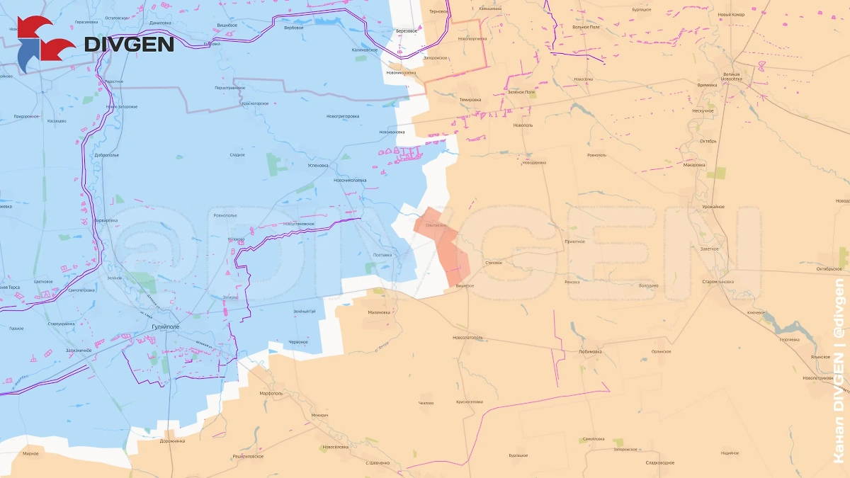 Карта СВО на 16 сентября 2025 года. Бойцы ГрВ «Восток» освободили Ольговское. Фото ©  DIVGEN 🚩 Карта СВО