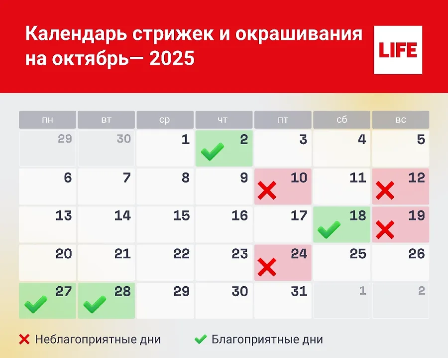 Лунный календарь стрижек на октябрь — когда к парикмахеру? Можно ли делать окрашивание волос в октябре? Инфографика © Life.ru