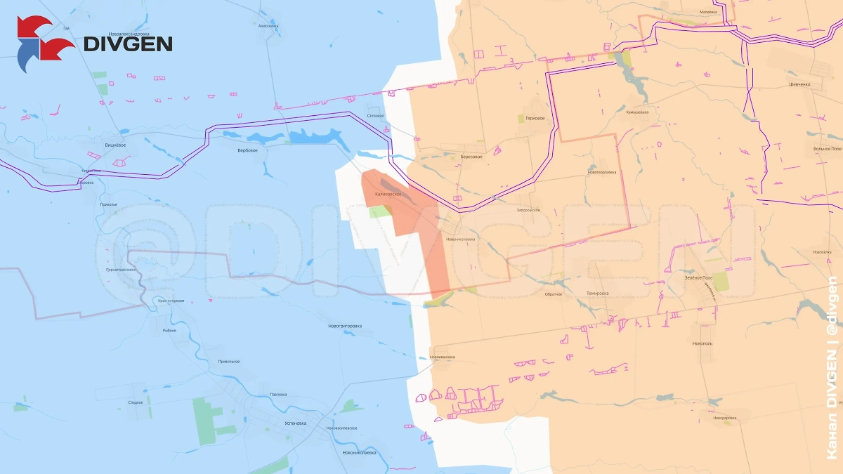 Карта СВО на 23 сентября 2025 года. Армия России освободила Калиновское. Фото © Telegram / DIVGEN 🚩 Карта СВО