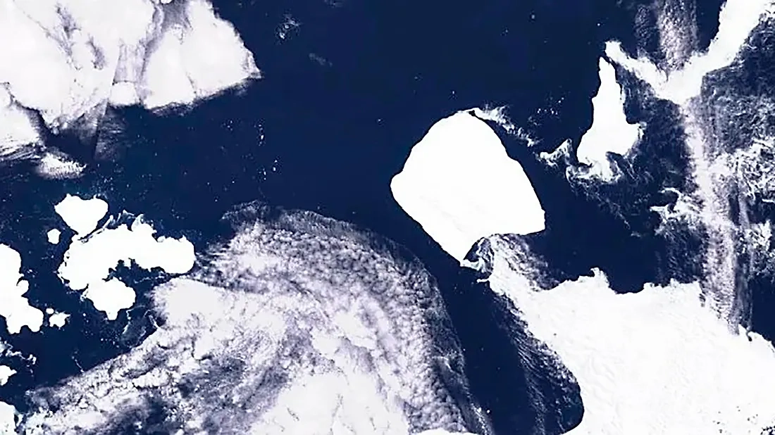 Антарктический айсберг А23а площадью 1967 квадратных километров в 2023 году. Фото © Wikipedia