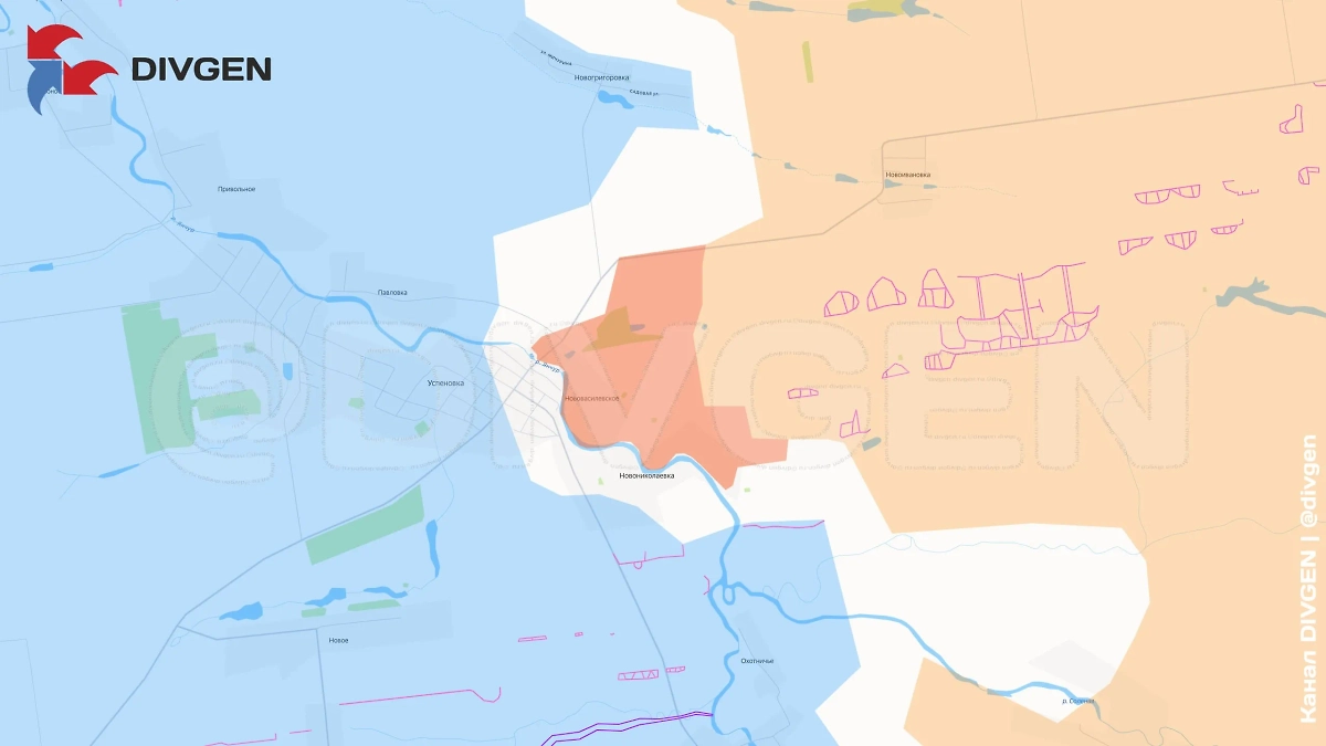 Карта ситуации в Запорожской области на 8 октября 2025 года. Бойцы 394-го гвардейского мотострелкового полка 5-й армии освободили населённый пункт Нововасилевское и заняли позиции по берегу реки Янчур. Фото © Telegram / DIVGEN 🚩 Карта СВО