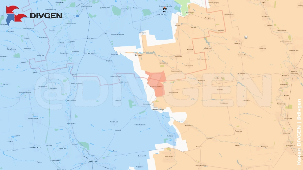 Карта ситуации в зоне СВО на 9 октября 2025 года. В результате решительных и слаженных действий воинов из 394-й МСП и 60-й ОМСБР 5-й армии освобождена Новогригоровка в Гуляйпольском районе. Фото © Telegram / DIVGEN 🚩 Карта СВО