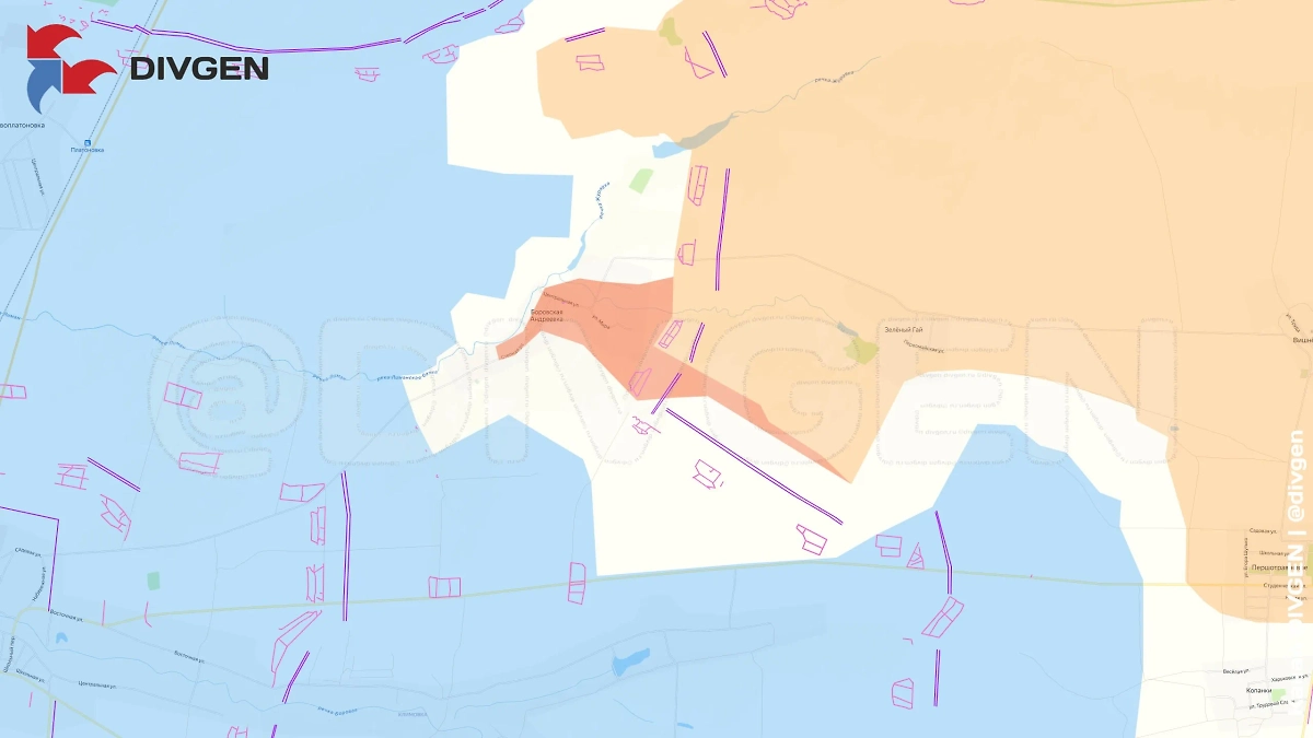 Карта зоны СВО на 14 октября 2025 года. По данным МО, ВС РФ освободили Боровскую Андреевку. Фото © Telegram / divgen