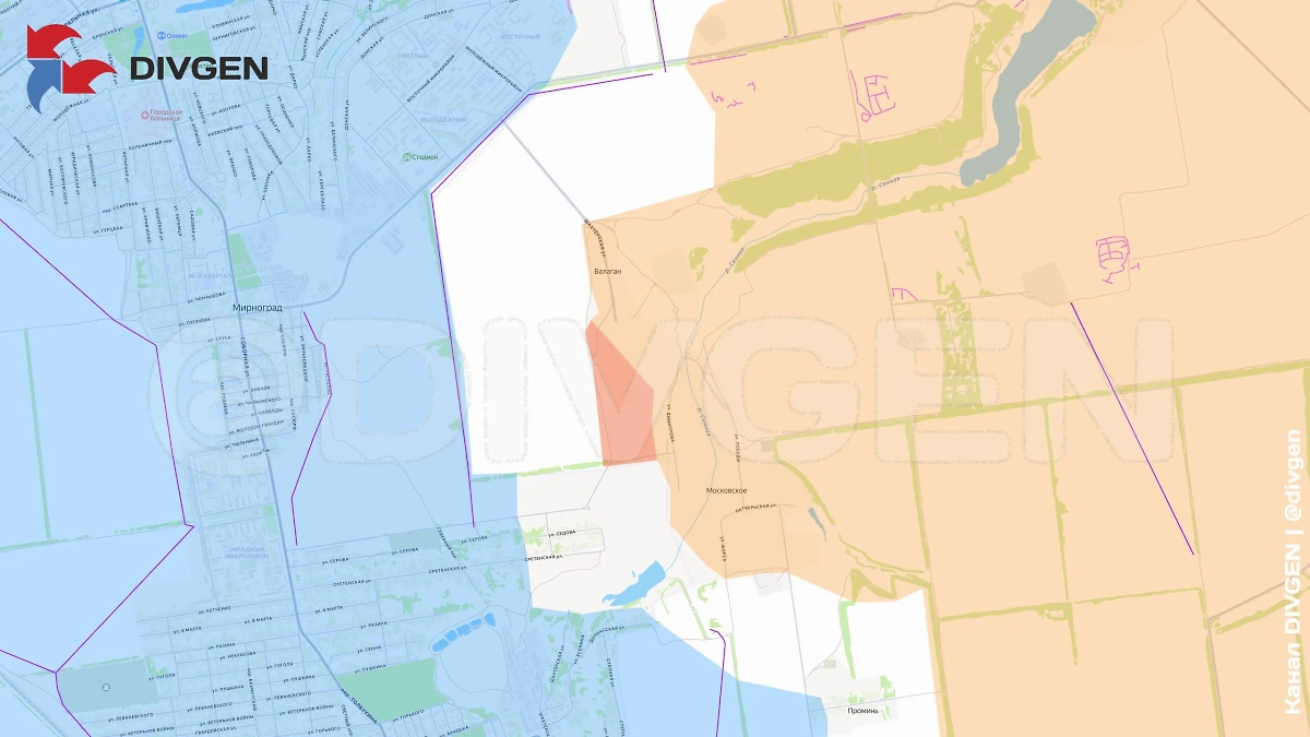 Карта зоны СВО на 15 октября 2025 года. Подразделения группировки войск «Центр» освободили Балаган в ДНР. Фото © Telegram / DIVGEN 🚩 Карта СВО