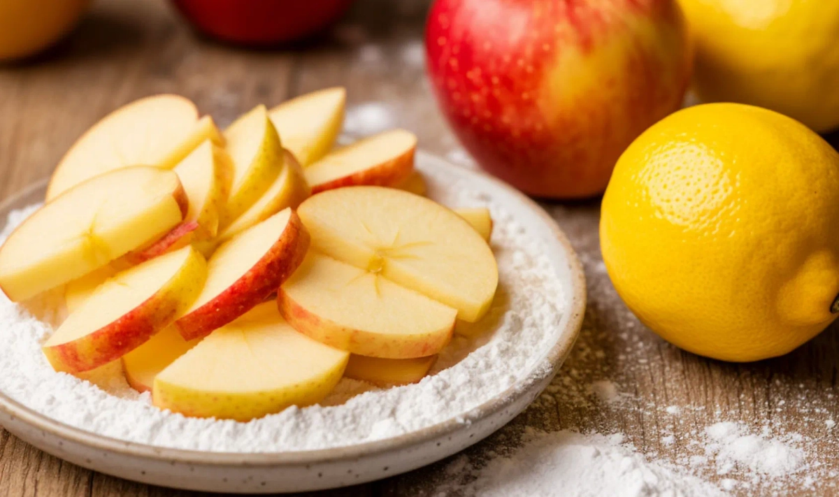 Для идеальной шарлотки яблоки лучше сбрызнуть лимоном. Фото © «Шедеврум»