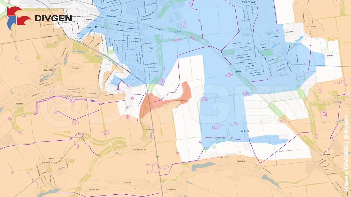 Карта зоны СВО на 16 октября 2025 года. Фото © Telegram / divgen