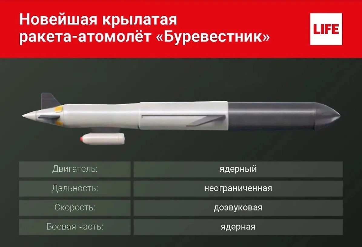 Новейшая крылатая ракета «Буревестник». Инфографика © Life.ru