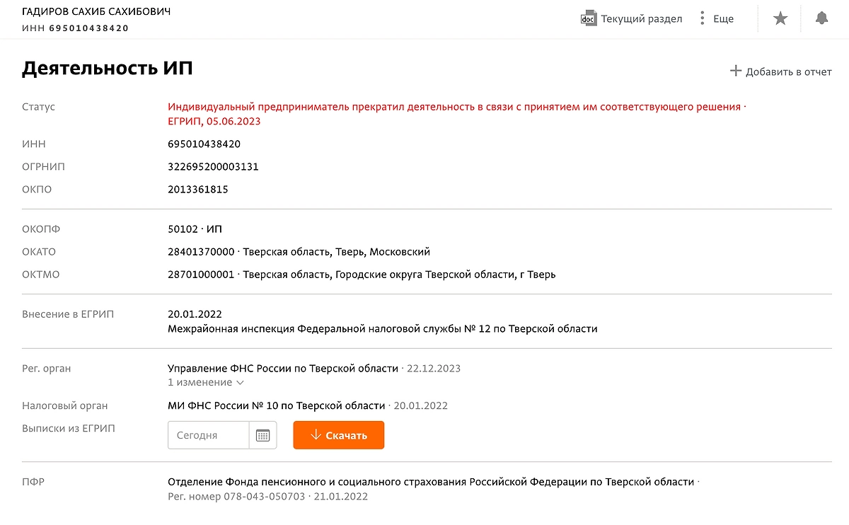 Как индивидуальный предприниматель Сахиб Гадиров проявить себя не смог.  Фото © spark-interfax.ru 