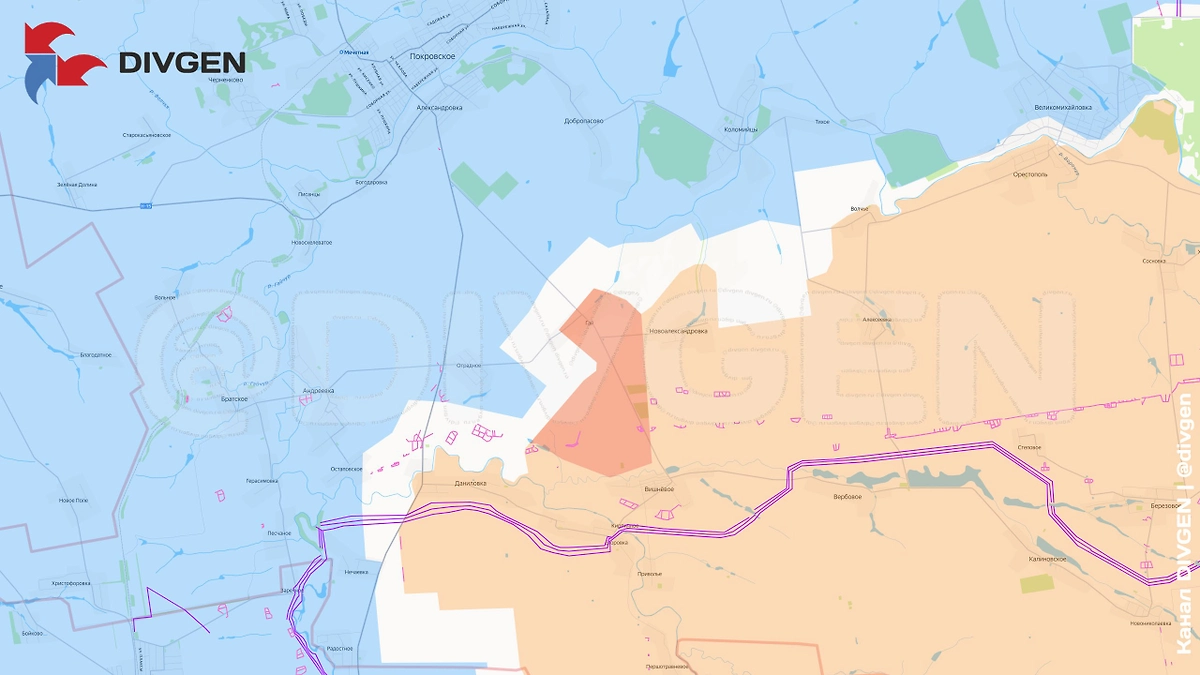 Карта СВО на 18 ноября 2025 года. Армия России освободила село Гай в Днепропетровской области. Фото © Telegram / divgen