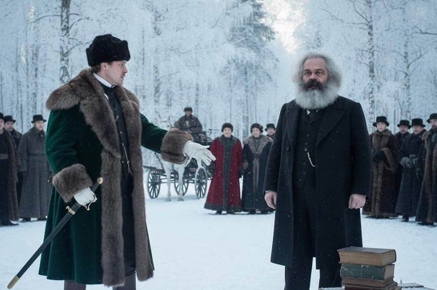 Дуэль анархиста и социалиста примечательна тем, что должна была произойти по причине политических разногласий. В основном дуэли — это личное. Фото © Nano Banana AI