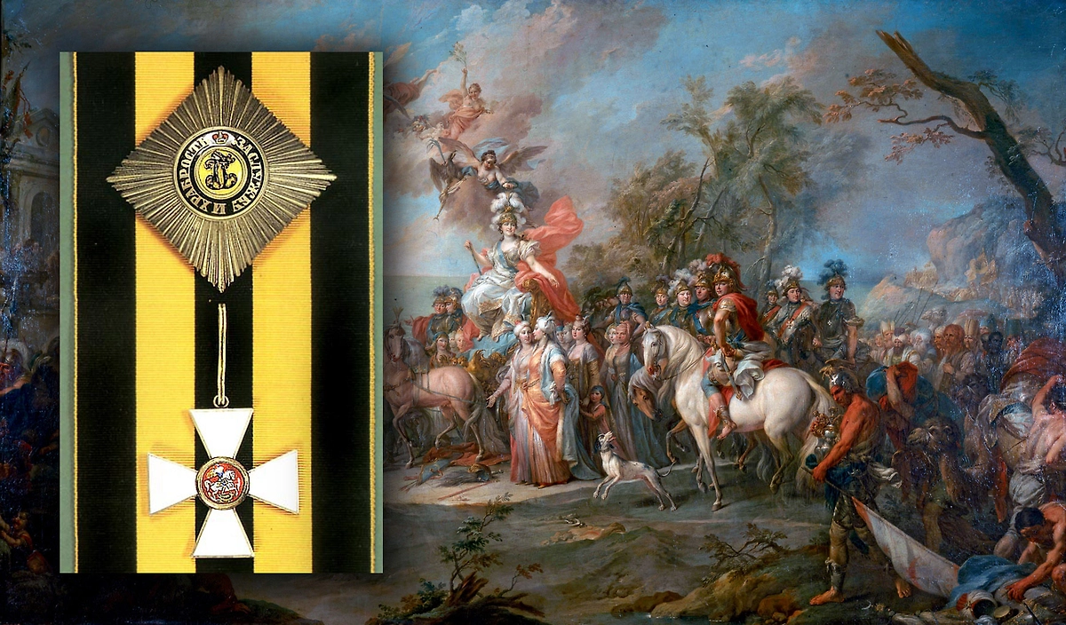 На картине Стефано Торелли «Аллегория на победу Екатерины II» (1772, ГТГ) представлен групповой портрет первых кавалеров ордена святого Георгия. Фото © Wikipedia / Стефано Торелли