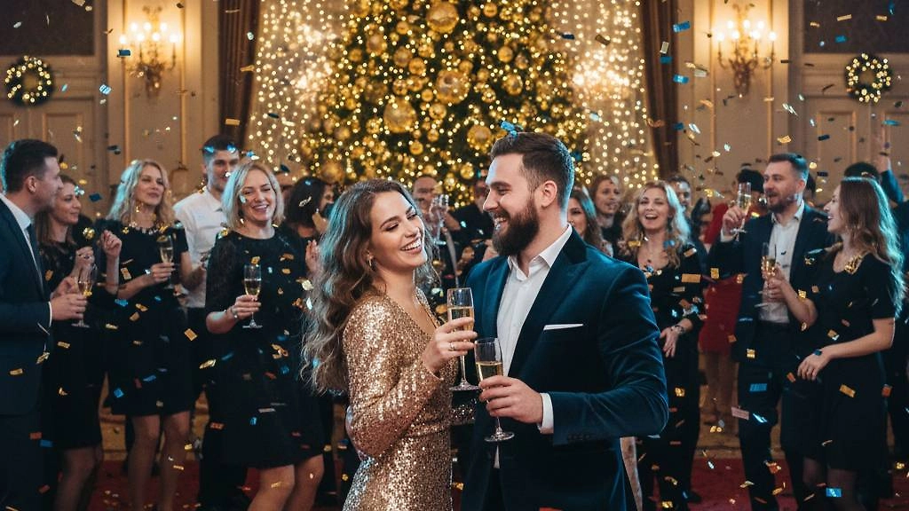 Цвет фуксии и золото в новогоднем образе 2026: советы стилиста. Фото © Nano Banana AI